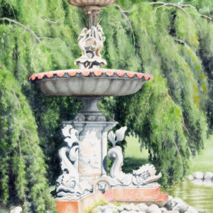 Playing under the fountain